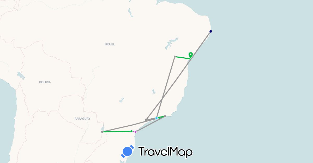 TravelMap itinerary: driving, bus, plane, train, boat in Brazil (South America)